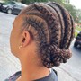 Kid's singles in back and cornrows at top with natural hair