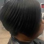 Relaxer with more than 1 inch new growth, trim and style