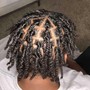 Small knotless Island Twist w/ human hair curls