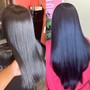 Treatment, trim & press ( curls or straight )