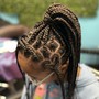 Small feed braids into ponytail