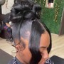 Messy Pin Curl Bun With 2 Strand Bangs