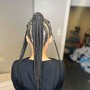 6 stitch braids with buns/curly ends