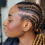 6 stiches cornrows midback and under.  Not recommend for tick or short hair . Your hair need to be properly blown out)  (Non refundable $50 Deposit required *not transferable if cancelation)