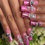 Acrylic  Full Set  in long nails with gel polish and designs