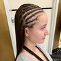 Small cornrows in between braids