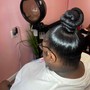 Sleek traditional ponytail or Low and top knot bun or braid