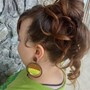 Ponytail pin up with curls + bang