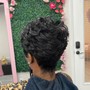 Shampoo and Style- short to shoulder length relaxed hair. If natural book silkening blowout