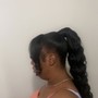 Stitch braids in ponytail medium parts