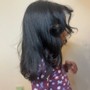 Curled ponytail with side bang