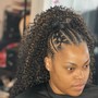 Add curly hair, buns, ponytail or design to your feed in braids