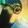 Updo style on hair extensions