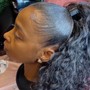 Stitched Feed-in braids in the front PARTIAL SEW-IN in the back