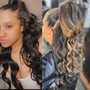 Sleek ponytail straight or curly hair