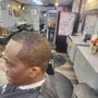 Men's brush cut with beard shape up