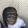 Kid's Feedin Braids into a ponytail