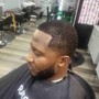 Men's brush cut with beard shape up