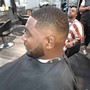 Men's brush cut with beard shape up