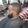 Men's brush cut with beard shape up