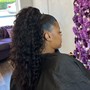 Half up /half down/ Invisible Ponytail with half weave sew in back