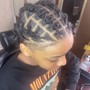 Kid's Feedin Braids into a ponytail