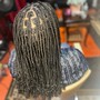 Medium mid back Box Braids, knotless braids,