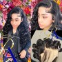 Messy pin curled Ponytail w/ bangs