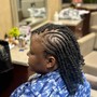 Two lines of individual crochet Locs with the rest hair braided down