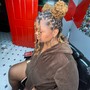 Complex style (curly buns added to locs/etc)