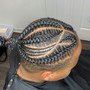 Men corn rolls/stitch braids half of head