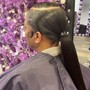 Half up /half down /Basic Ponytail with half weave in back