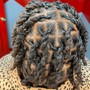 Complex style (curly buns added to locs/etc)