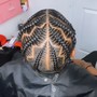 Men corn rolls/stitch braids half of head