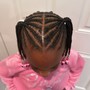 Kid's two ponytails in front/cornrow braids in the back