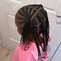 Kid's two ponytails in front/cornrow braids in the back