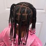 Kid's two ponytails in front/cornrow braids in the back