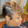 Pixie/ pin curls w/Women’s  Cut , Halo Relaxer Touch Up