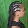 Half conrow in front, Half knotless braid in the back, medium size waist length