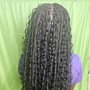 Half conrow in front, Half knotless braid in the back, medium size waist length