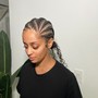 Stitch braids into a ponytail w/ Goddess extensions