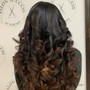 Hair curled (with or without clip in extensions)