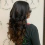 Hair curled (with or without clip in extensions)