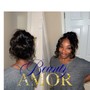 Messy pin curled Ponytail w/ bangs